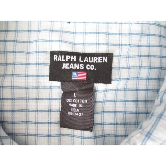 Men Ralph Lauren Jeans Co Gingham Button Short Sleeve Shirt Sz L (MT720) - Picture 2 of 7